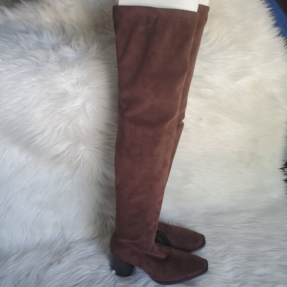 Forever 21 Brown Over The Knee Side Zipper Suede Boot SZ 6 - Picture 6 of 13